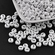 Acrylic Beads, with Horizontal Hole, Letter, Flat Round, Letter.L, 7x4mm, Hole: 1mm, about 146pcs/20g(Y-PL37C9070-L)
