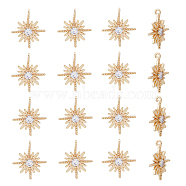16Pcs Brass Charms, Nickel Free, with Cubic Zirconia, Star, Clear, Real 18K Gold Plated, 13x11x2mm, Hole: 0.9mm(KK-HY0002-89)