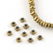 Square Electroplated Non-magnetic Synthetic Hematite Bead Spacers, Golden Plated, 4x4x2mm, Hole: 1mm, about 179pcs/strand, 15.7 inch(G-R259-77D)