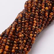 Natural Tiger Eye Beads Strands, Round, 2mm, Hole: 0.5mm, about 190pcs/strand(G-N0205-01B-2mm)