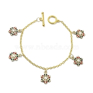 Alloy Rhinestone Snowflake Charm Bracelet with Acrylic Imitation Pearl Beaded, Golden Iron Cable Chains Bracelet, Colorful, 7-1/2 inch(18.9cm)(BJEW-JB09786)