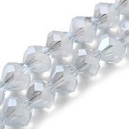 Electroplate Transparent Glass Beads Strands, Frosted, Faceted Bicone, Light Steel Blue, 10x9.5mm, Hole: 1.2mm, about 60pcs/strand, 22.76''(57.8cm)(EGLA-I019-PL03)