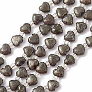 Natural Pyrite Beads Strands, with Seed Beads, Heart, 8x8x4~4.5mm, Hole: 1mm, about 20pcs/strand, 7.56''(19.2cm)(G-E590-02)