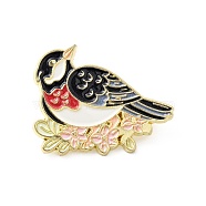 Bird with Branch Enamel Pin, Gold Plated Alloy Animal Badge for Backpack Clothes, Black, 28x31x1.5mm(JEWB-J005-12A-G)