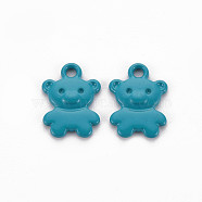 Spray Painted Alloy Charms, Cadmium Free & Lead Free, Bear, Teal, 14x10x2mm, Hole: 1.6mm(PALLOY-Q433-034D-RS)