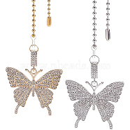 2Pcs Alloy Rhinestone Ceiling Fan Pull Chain Extenders, with 304 Stainless Steel Ball Chain, Butterfly, Platinum & Light Gold, 366mm(AJEW-BC0003-49)