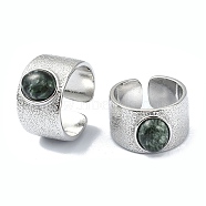 Rack Plating Brass Cuff Rings, with Natural Seraphinite Beads, Lead Free & Cadmium Free, US Size 7 1/4(17.5mm), 12.5mm(RJEW-NH0001-02P)