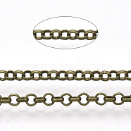 Soldered Brass Coated Iron Rolo Chains, Belcher Chain, with Spool, Antique Bronze, 2.5x0.7mm, about 328.08 Feet(100m)/roll(CH-S125-08B-AB)