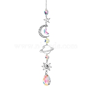 Alloy with Glass Beaded Hanging Pendant Decorations, Suncatchers for Party Window, Wall Display Decorations, Planet, 340mm(PW-WG53973-05)