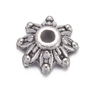 Flower Tibetan Silver Bead Caps, Lead Free & Cadmium Free, Antique Silver, about 9mm in diameter, Hole: 2mm, about 220pcs/50g(X-A475)