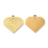 Ion Plating(IP) 316L Surgical Stainless Steel Pendants, Heart Charm, Real 18K Gold Plated, 14x15x1mm, Hole: 1.4mm(STAS-D078-27G)
