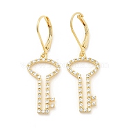 Brass Micro Pave Clear Cubic Zirconia Dangle Leverback Earrings for Women, Key, Real 18K Gold Plated, 41mm, Key: 25x13.5x2.5mm, Pin: 0.7mm(KK-B062-03G)