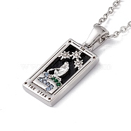 Brass The Star Rectangle Tarot Card Pendant Necklace with Cubic Zirconia, 304 Stainless Steel Jewelry for Women, Stainless Steel Color, 17.72 inch(45cm)(NJEW-G095-07P)