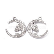 304 Stainless Steel Pendants, Moon with Skull Charm, Stainless Steel Color, 28x24.5x2.5mm, Hole: 3mm(STAS-B031-31P)