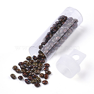 2-Hole Seed Beads, Czech Glass Beads, Opaque Baking Paint Style, Brown, 5x3.5~3.8x2.5~2.8mm, Hole: 0.9mm, about 10g/bottle(SEED-R048-93120)