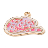 Golden Plated Alloy Eanaml Pendants, Pink Series, Hat, 17x25.5x1.5mm, Hole: 2mm(PALLOY-S184-03G-B)