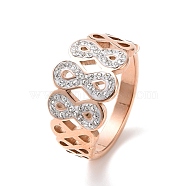Crystal Rhinestone Infinity Finger Ring, Ion Plating(IP) 304 Stainless Steel Jewelry for Women, Rose Gold, US Size 7 1/4(17.5mm)(RJEW-D120-10B-RG)