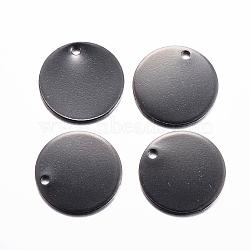 304 Stainless Steel Stamping Blank Tag Charms, Flat Round, Electrophoresis Black, 15x1mm, Hole: 1.2mm(STAS-H383-05)