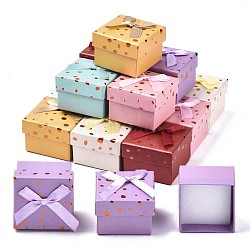 Cardboard Ring Boxes, with Bowknot Ribbon Outside and White Sponge Inside, Square, Mixed Color, 5~5.3x5~5.3x3.8~4cm(CBOX-N013-002)