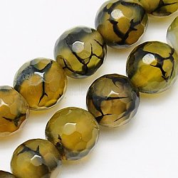 Natural Dragon Veins Agate Beads Strands, Dyed, Faceted, Round, Dark Khaki, 8mm, Hole: 1mm(G-G445-8mm-03)