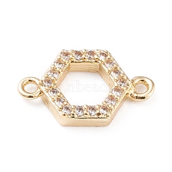 Brass Micro Pave Cubic Zirconia Links, Long-Lasting Plated, Hexagon, Clear, Golden, 7.5x12.5x2mm, Hole: 1mm(ZIRC-L097-011G)