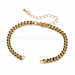 Two Tone Handmade Brass Curb Chain Bracelet Makings, with Enamel and 304 Stainless Steel Lobster Claw Clasps, Black, 5-1/2 inch(14cm)(AJEW-JB00850-03)