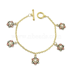 Alloy Rhinestone Snowflake Charm Bracelet with Acrylic Imitation Pearl Beaded, Golden Iron Cable Chains Bracelet, Colorful, 7-1/2 inch(18.9cm)(BJEW-JB09786)