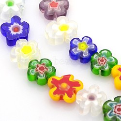 Handmade Millefiori Glass Bead Strands, Flower, Mixed Color, 10~12x4mm, Hole: 1mm, about 35~38pcs/strand, 16 inch(LAMP-J035-10mm-M)