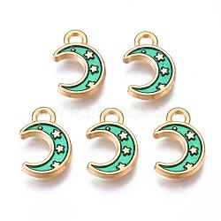 Light Gold Plated Alloy Enamel Pendants, Moon with Star, Turquoise, 11.5x7.5x1.5mm, Hole: 1.5mm(ENAM-R136-19C)