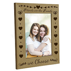 Natural Wood Photo Frames, for Tabletop Display Photo Frame, Rectangle, Word Friends are the Family, Heart, 168x218mm, Inner Diameter: 100x150mm(AJEW-WH0292-029)