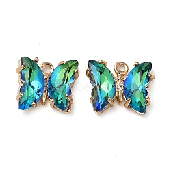 Brass with Glass Pendants, Butterfly, Spring Green, 10x12x4mm, Hole: 1.2mm(FIND-Z020-02A)