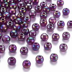 Transparent Acrylic Beads, AB Color Plated, Round, Purple, 6x5mm, Hole: 1.8mm, about 4400pcs/500g(MACR-S370-B6mm-743)