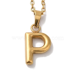 PVD Vacuum Plating 201 Stainless Steel Necklaces, Letter, Letter P, 17.80 inch(45.2cm), Pendant: 22x10.2x3mm(NJEW-H033-01G-P)