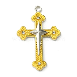 Alloy Rhinestone Pendants, Cross, Platinum & Golden, 40.5x26x4.5mm, Hole: 2mm(FIND-R146-08)