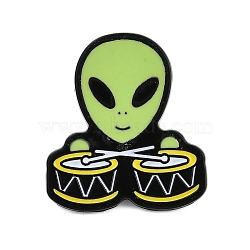 Alien is Beating A Drum Enamel Pins, Alloy Brooches for Backpack Clothes, Lime Green, 30x27.5mm(JEWB-Q014-09A)