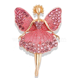 Butterfly Dancer Enamel Pin with Rhinestone, Golden Alloy Badge with Loop for Backpack Clothes Pendant Jewelry, Camellia, 60.5x39x14.5mm, Hole: 5x4mm, Pin: 0.8mm(JEWB-P016-01G-02)