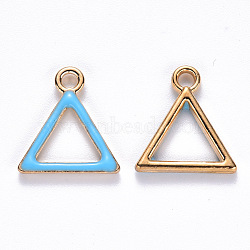 Alloy Enamel Charms, Triangle, Light Gold, Deep Sky Blue, 15x14x2mm, Hole: 1.8mm(ENAM-S121-019C)