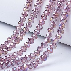 Electroplate Glass Beads Strands, AB Color Plated, Faceted, Rondelle, Old Rose, 4x3mm, Hole: 0.4mm, about 123~127pcs/strand, 16.5~16.9 inch(42~43cm)(EGLA-A034-T4mm-B10)