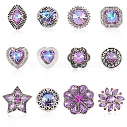 Elite 1 Set Alloy Rhinestone Snap Buttons, Jewelry Buttons, Mixed Shapes, Lilac, 22.5x17x9mm, 12pcs/set(DIY-PH0021-04)