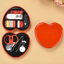 Plastics Sewing & Knitting Tools Kits, Buttons & Pins & Scissors & Sewing Threads & Knitting Neddles & Crochet Hooks & Theader, Heart, Orange Red, 75x70x18mm(PW-WG15503-03)