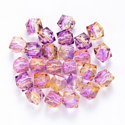 Two Tone Transparent Spray Painted Acrylic Beads, Polygon, Plum, 10x10x9.5mm, Hole: 1.8mm, about 930pcs/500g(ACRP-T005-10mm-26I)
