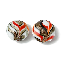Handmade Gold Sand Lampwork Beads, Flat Round, Orange Red, 20.5x11mm, Hole: 1.4mm(FOIL-B001-02A)