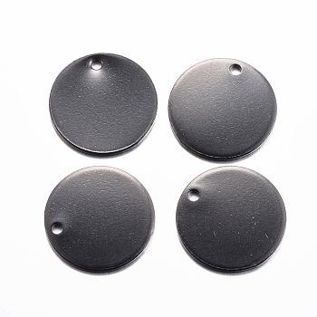 304 Stainless Steel Stamping Blank Tag Charms, Flat Round, Electrophoresis Black, 15x1mm, Hole: 1.2mm