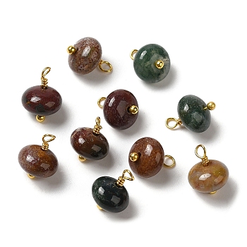 Natural Agate Rondelle Charms, with Real 18K Gold Plated Brass Loops, 10.5~11.5x8mm, Hole: 1.8mm