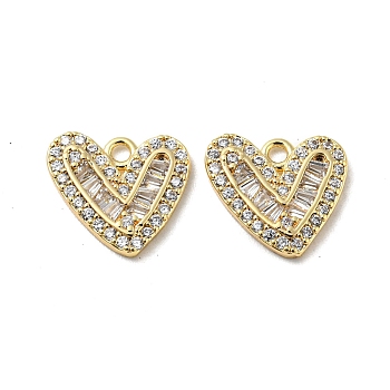 Brass Micro Pave Cubic Zirconia Pendants, Heart, Real 18K Gold Plated, 10.5x12x2mm, Hole: 1.4mm