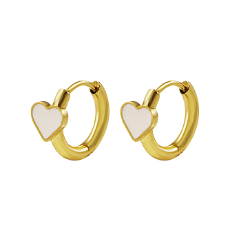 Natural Shell Heart Hoop Earrings, 304 Stainless Steel Earrings, Real 18K Gold Plated, 11x6mm