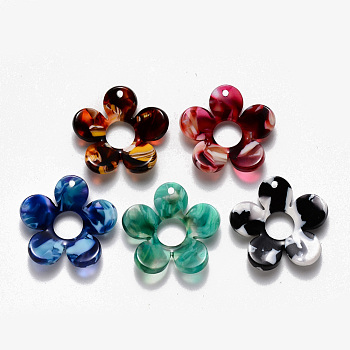Cellulose Acetate(Resin) Pendants, Flower, Mixed Color, 23x24x5mm, Hole: 1.4mm