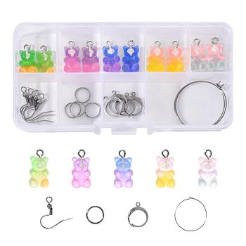 DIY Jewelry Set Making, Bear Earring with 316 Surgical Stainless Steel Earring Hooks & Hoop Earrings Findings, 304 Stainless Steel Leverback Earring Findings & Jump Rings and Bear Resin Pendants, Mixed Color, 26Pcs/Box