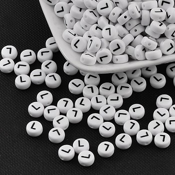 Acrylic Beads, with Horizontal Hole, Letter, Flat Round, Letter.L, 7x4mm, Hole: 1mm, about 146pcs/20g
