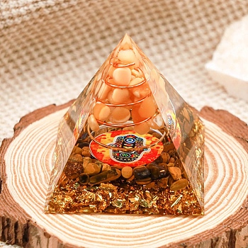 Orgonite Pyramid Resin Energy Generators, Gemstone Chips Inside for Home Office Desk Decoration, Dark Orange, 50mm